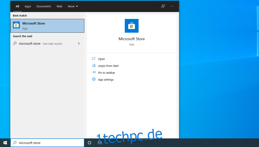 Windows 10 zeigt, wie Sie über das Startmenü auf den Microsoft Store zugreifen
