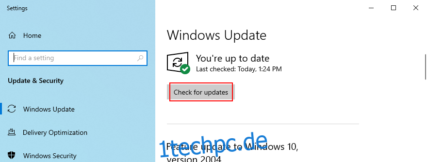 Windows 10 zeigt, wie Sie nach Updates suchen