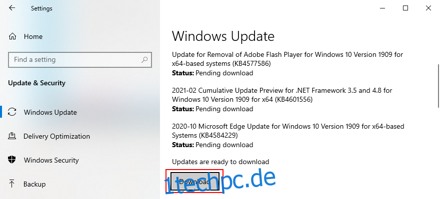 Windows 10 zeigt, wie man Systemupdates herunterlädt