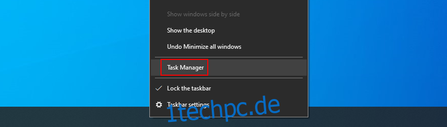 Windows 10 zeigt, wie Sie den Task-Manager über die Taskleiste öffnen