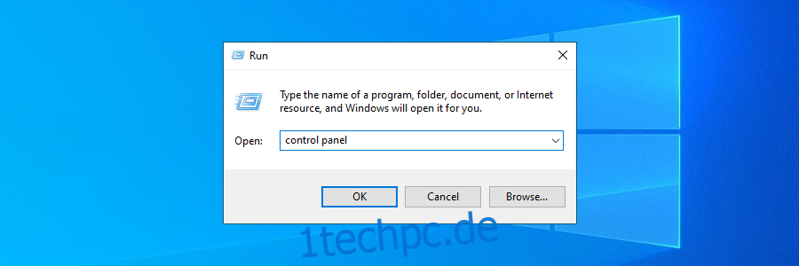 Windows 10 zeigt, wie Sie mit dem Ausführen-Tool auf die Systemsteuerung zugreifen
