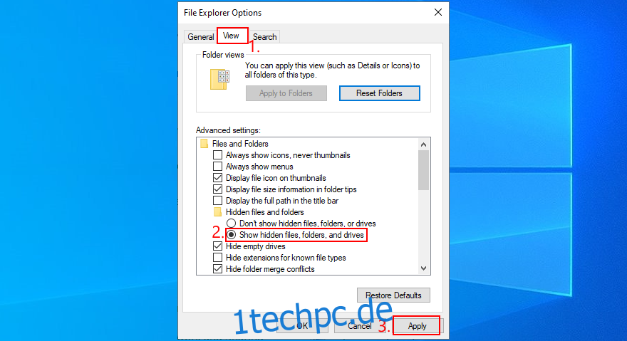 Windows 10 zeigt, wie versteckte Dateien, Ordner und Laufwerke angezeigt werden