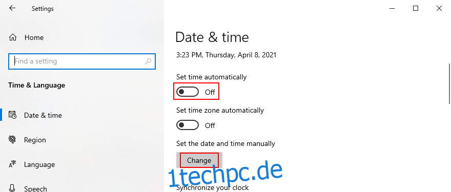 Windows 10 zeigt, wie Sie Datum und Uhrzeit manuell einstellen