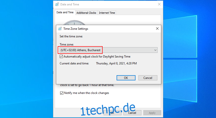 Windows 10 zeigt, wie man Zeitzoneneinstellungen konfiguriert