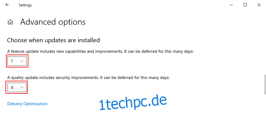 Windows 10 zeigt, wie Sie auswählen, wann Updates installiert werden