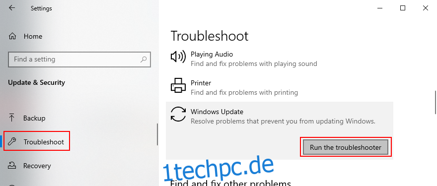 Windows 10 zeigt, wie Sie die Problembehandlung für Windows Update ausführen