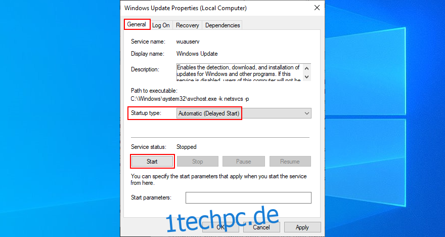 Windows 10 zeigt, wie Sie die Eigenschaften des Windows Update-Dienstes ändern