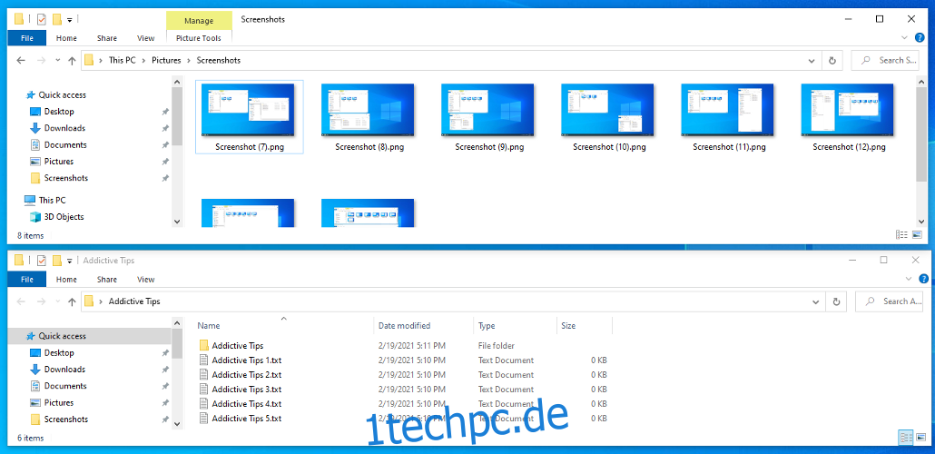 Windows 10 zeigt den Unterordner Screenshots im Ordner Bilder an