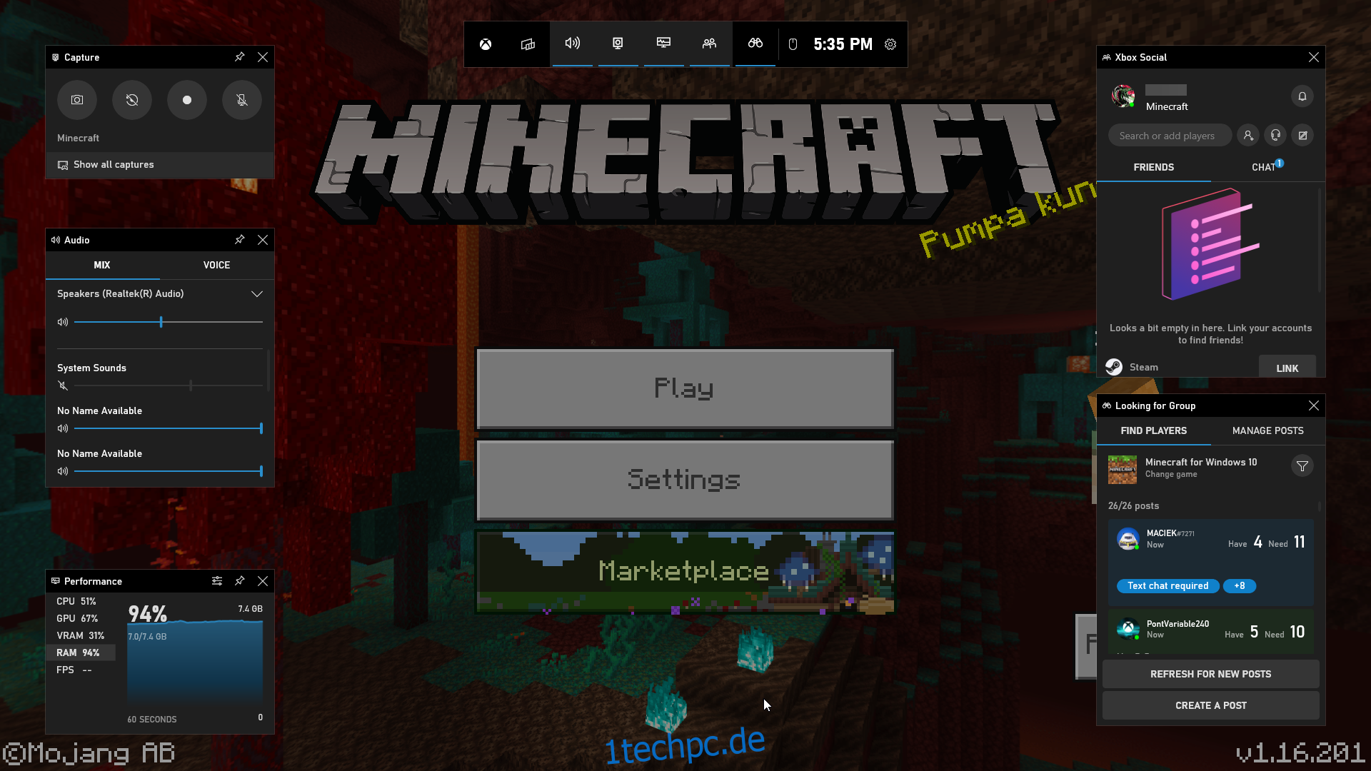 Xbox-Spielleiste Minecraft