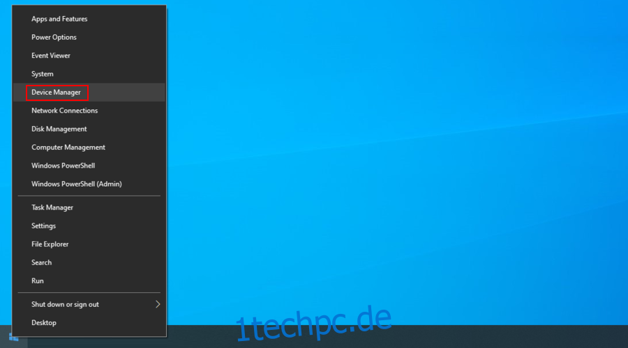 Windows 10 zeigt, wie Sie über das Rechtsklick-Menü Start auf den Geräte-Manager zugreifen