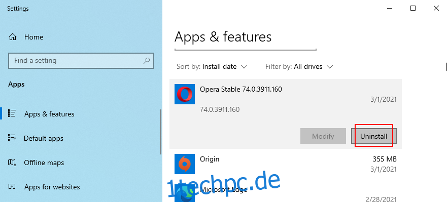 Windows 10 zeigt, wie man ein Programm deinstalliert
