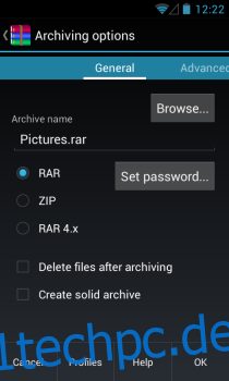 RAR für Android_Archivoptionen_Allgemein