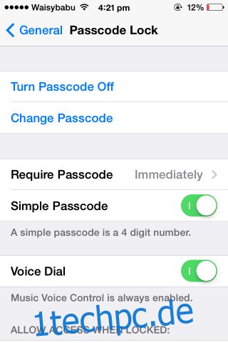 iOS 7-Passcode deaktivieren