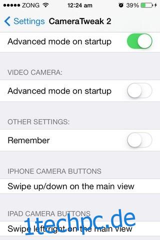CameraTweak 2 iOS-Einstellungen