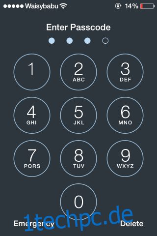 iOS 7-Sperrbildschirm aktivierte Passcode-Eingabe