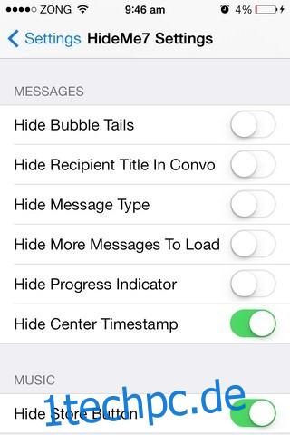 HideMe7 iOS-Nachrichteneinstellungen