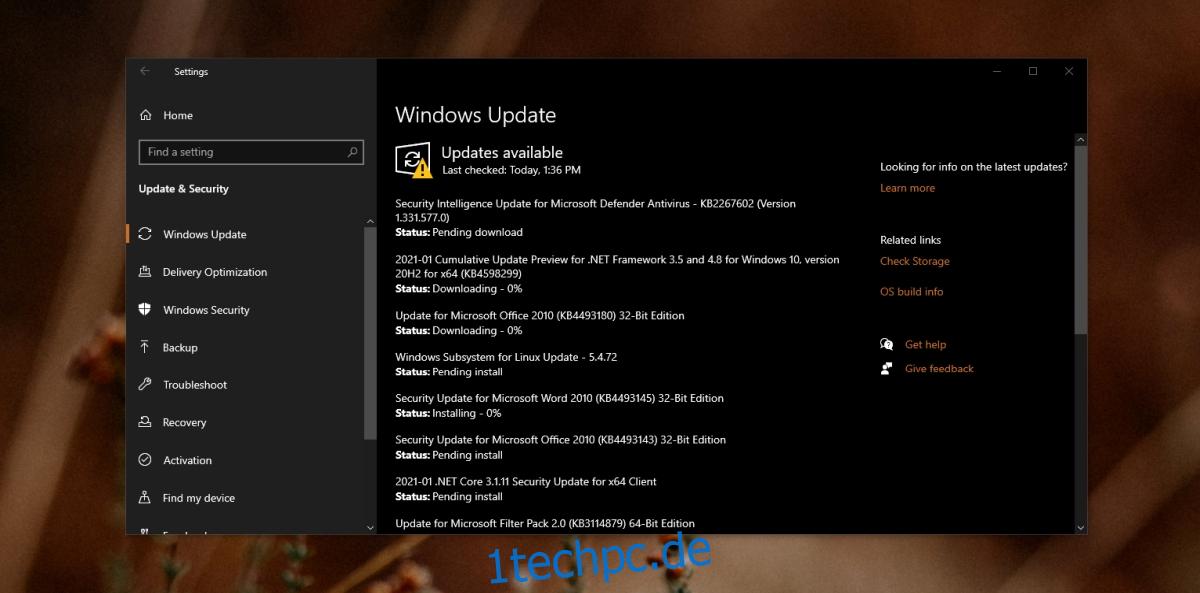 Installation von Windows Update ausstehend