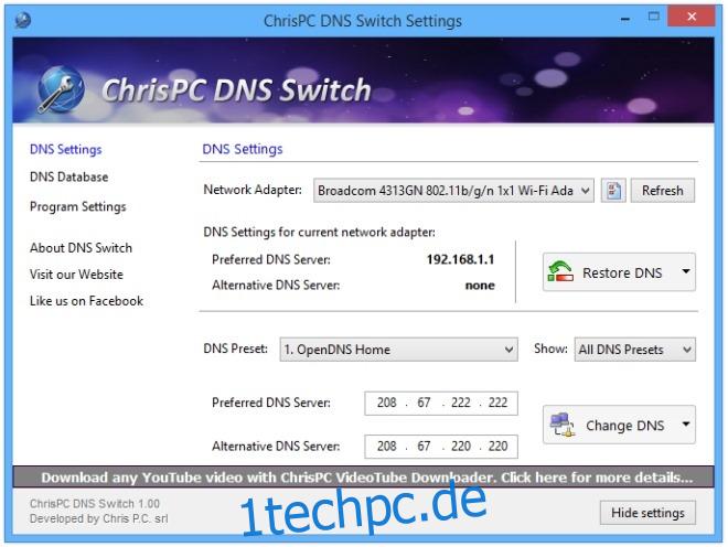 ChrisPC DNS-Switch-Einstellungen
