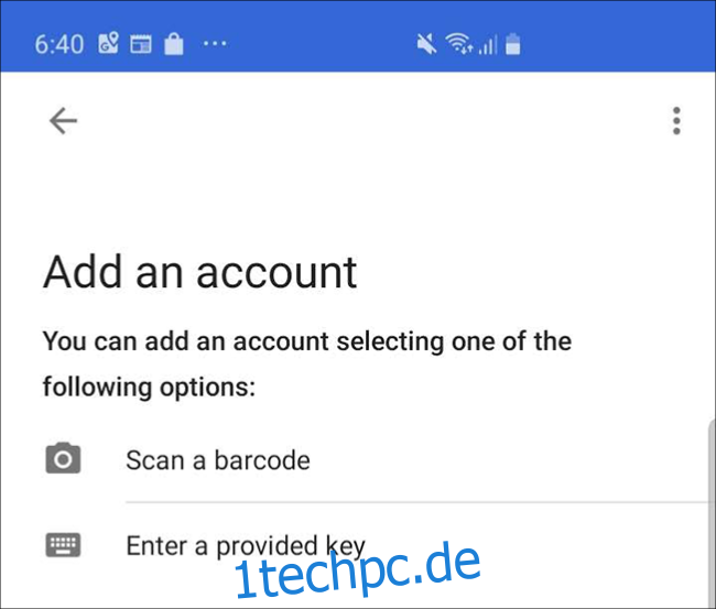 Der Bildschirm der Google Authenticator-App auf einem Telefon, auf den Sie tippen 