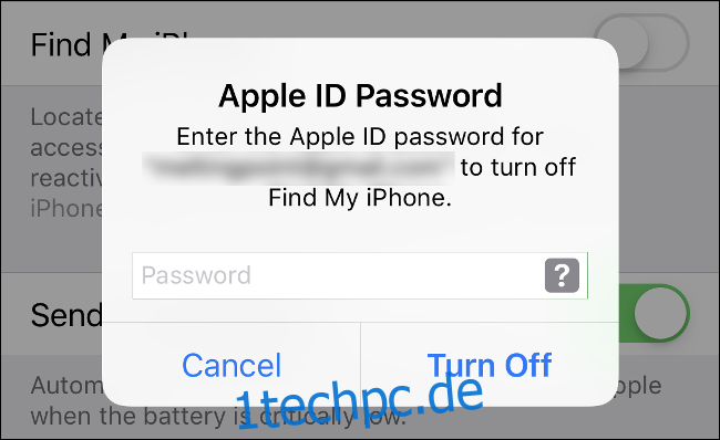 Geben Sie Ihr Apple-ID-Passwort ein, um es auszuschalten 