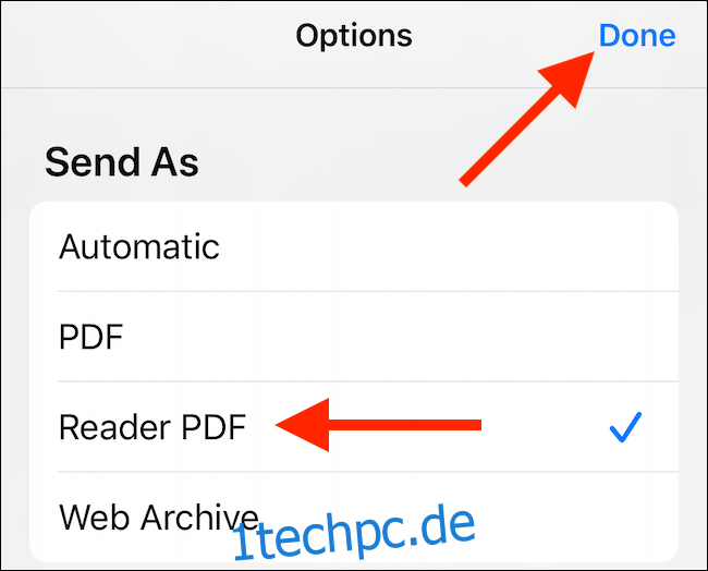 Wählen Sie die gewünschte PDF-Option aus und tippen Sie dann auf 
