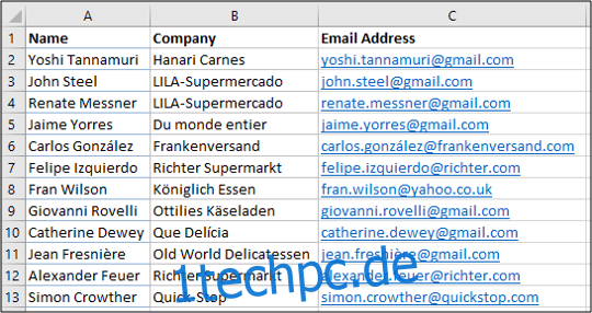 So exportieren Sie Kontakte aus einem Excel-Arbeitsblatt nach Outlook