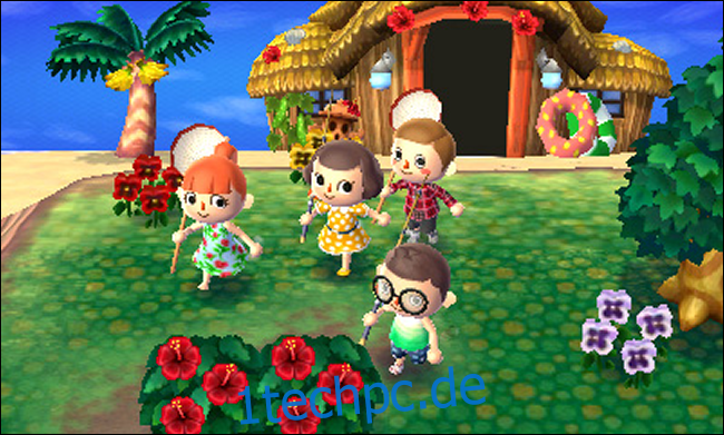 Vier Charaktere vor einem Strandhaus in 