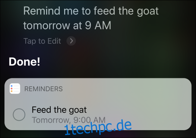 Siri bestätigt eine Erinnerung an 