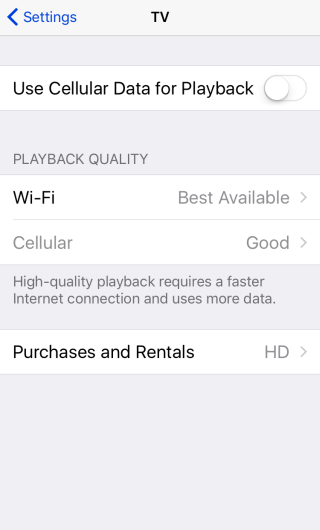 So verwalten Sie die Wiedergabequalität über Mobilfunk- und WLAN-Netzwerke für die TV-App in iOS 10