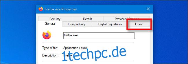 Klicken Sie im Fenster EXE-Eigenschaften von Windows 10 auf den speziellen IconViewer 