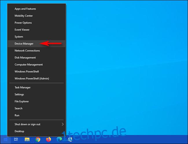 Klicken Sie im Hauptbenutzermenü von Windows 10 auf 