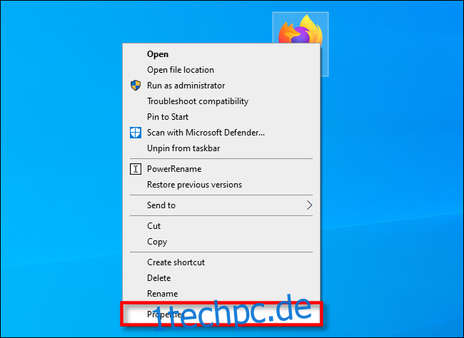 Klicken Sie unter Windows 10 mit der rechten Maustaste auf eine Desktop-Verknüpfung und wählen Sie sie aus 