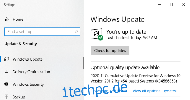 Windows Update zeigt eine 